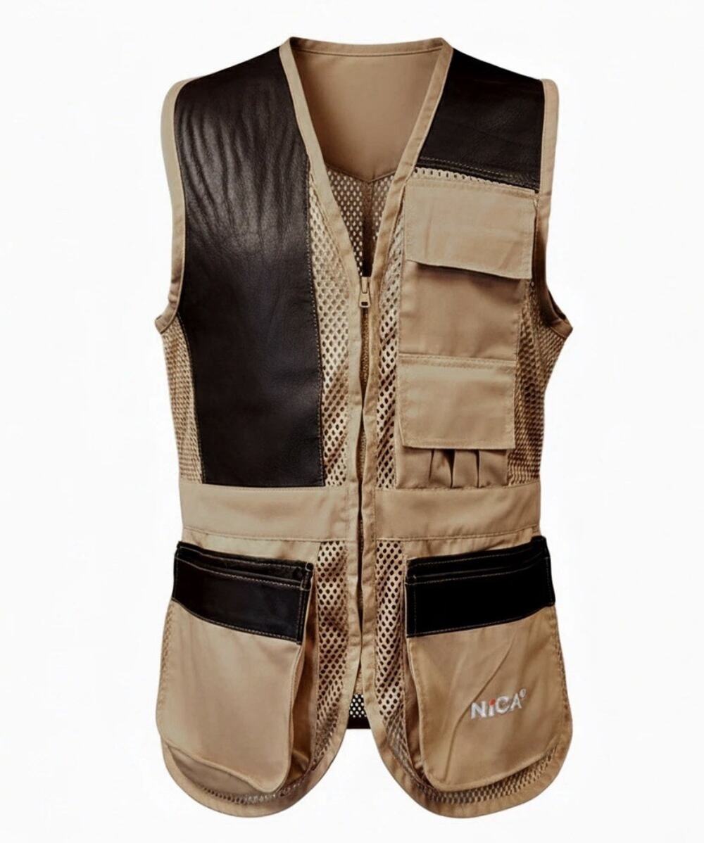 NICA Design6 2.0 Shooting Vest Unisex M Khaki Mesh Leather Trap Skeet Hunting